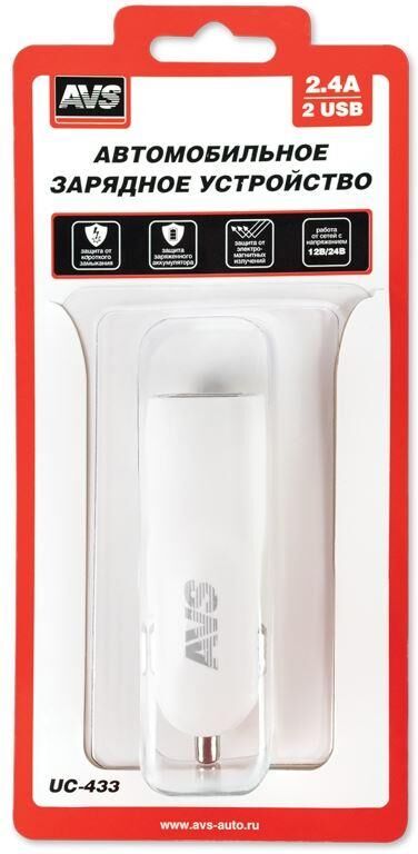 Автомобильное зарядное устройство AVS UC-443, 1 USB + кабель Type-C , 2.4 А, 12 Вт (A78701S)