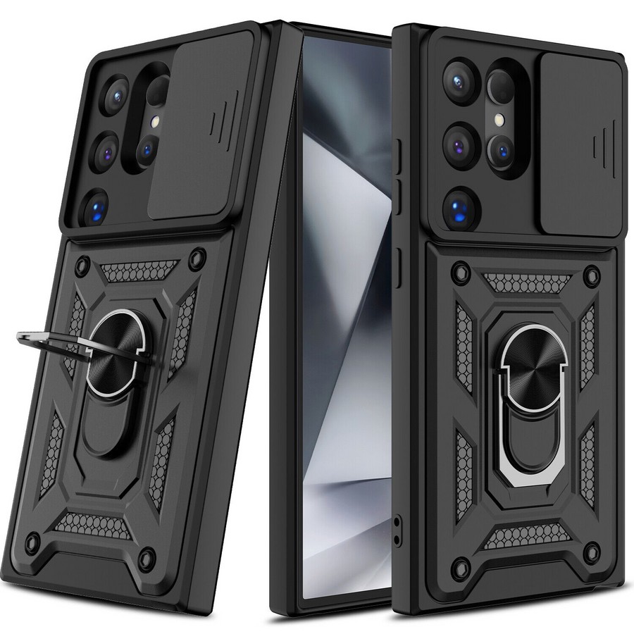 Противоударная накладка с защитой камеры Armor Case с кольцом для Samsung S25 Ultra черный