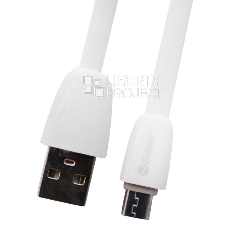 USB кабель Zetton USB SyncCharge Flat Glossy TPE Data Cable USB to Micro USB плоский пластиковые разьемы (белый) ZTUSBFGTWEMC