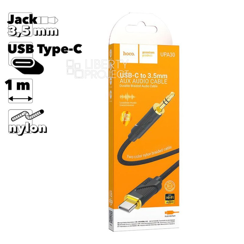 Аудиокабель HOCO UPA30 Friend DC 3.5мм - USB-C, 1м, нейлон (черный)