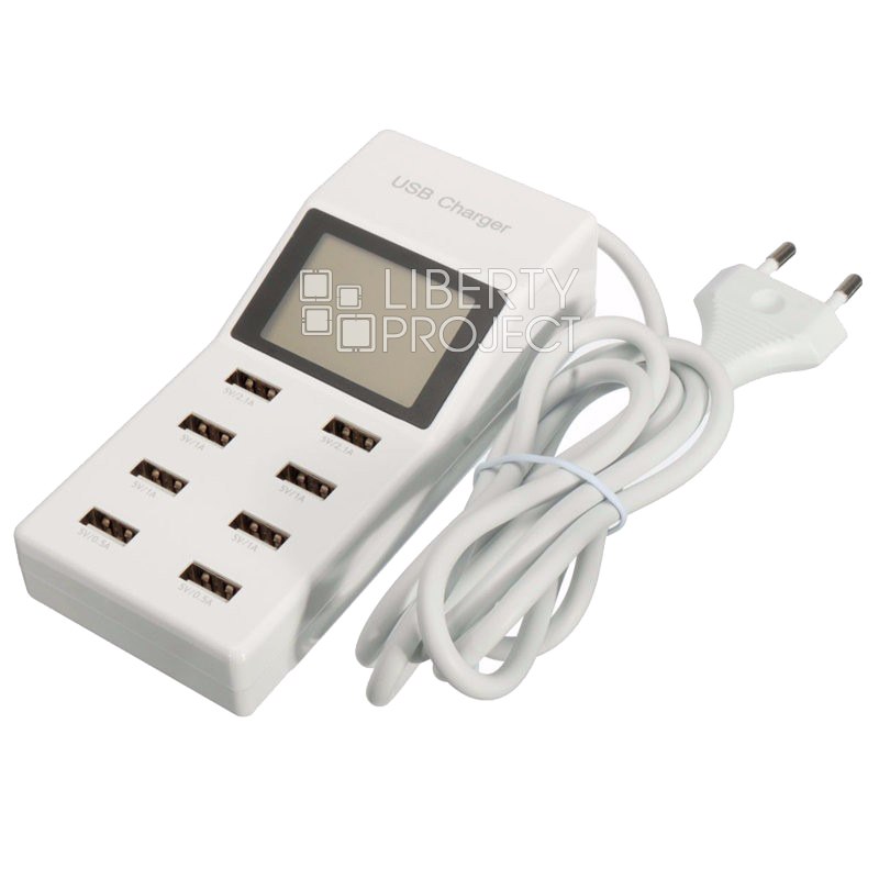 Зарядная станция 8хUSB, 2.1А, дисплей (белый)