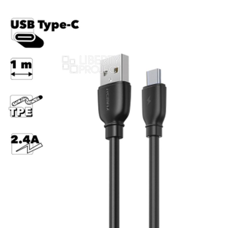 USB кабель REMAX RC-138a Suji Pro Type-C, 2.4А, 1м, TPE (черный)