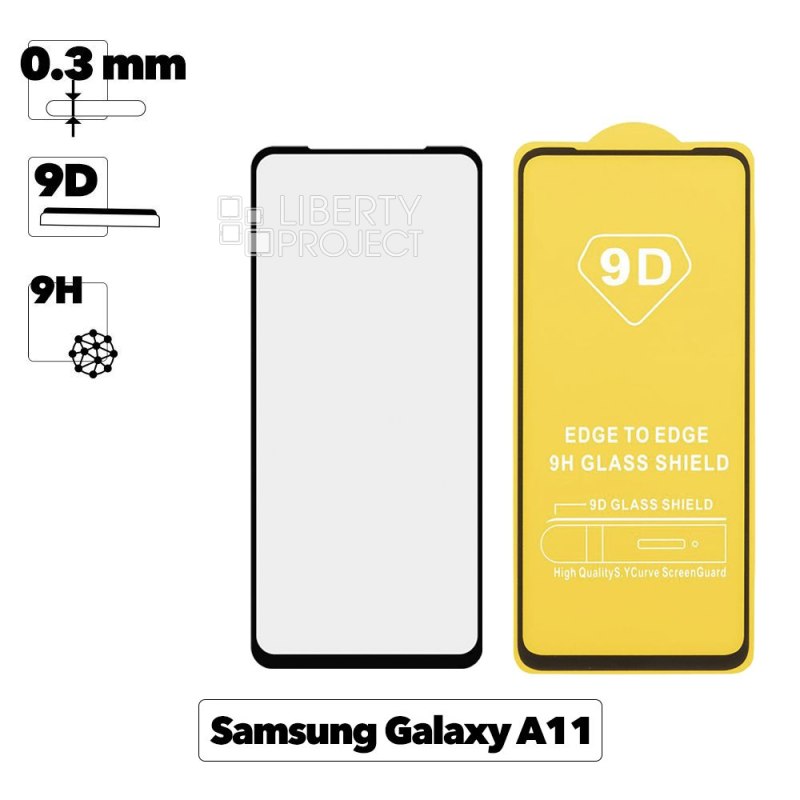 Защитное стекло для Samsung A11 Edge To Edge 9H Glass Shield 9D 0,3 мм (желтая подложка)