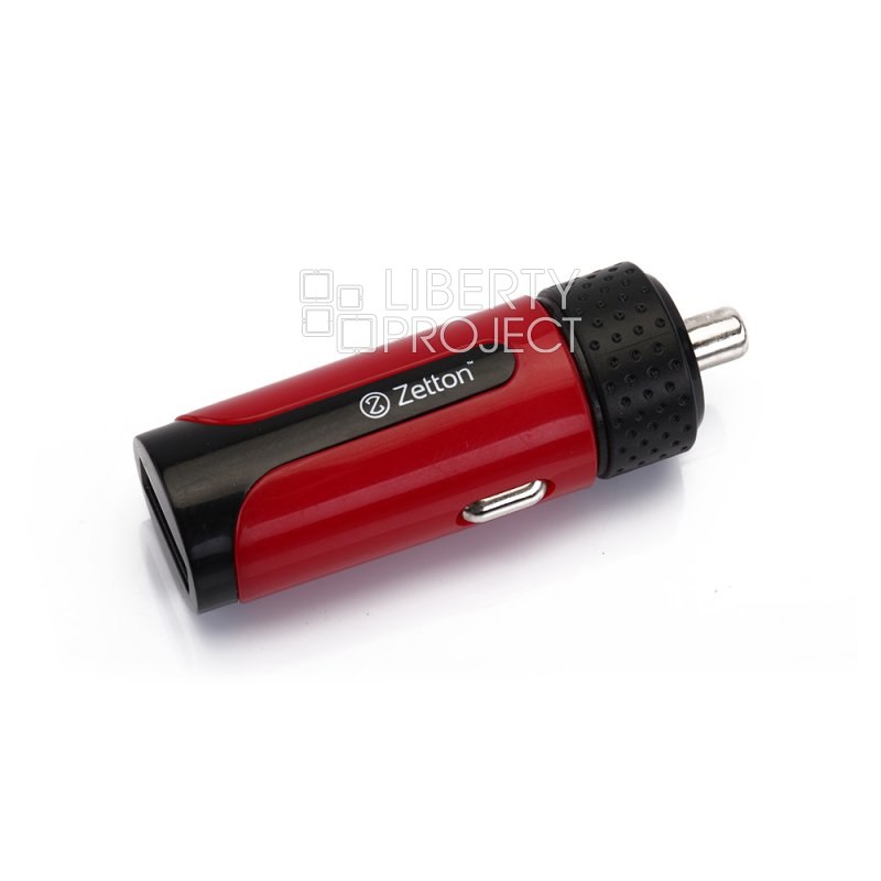 АЗУ с выходом USB ток зарядки 2.1А черное с красной вставкой (Zetton ZTLSCC2A1UBR)