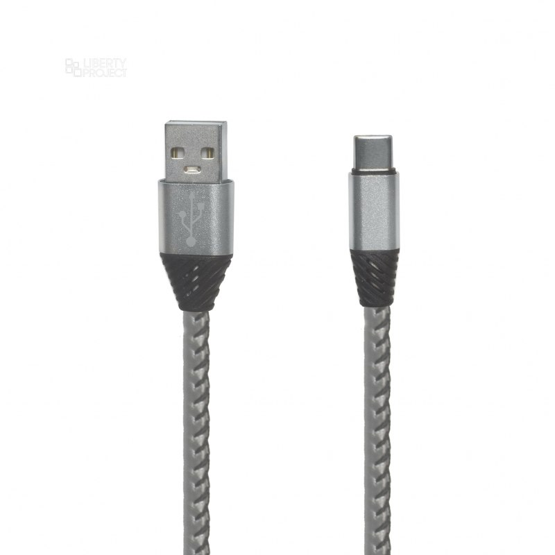USB кабель "LP" Type-C Кожаная оплетка 1м. (серебряный/европакет)
