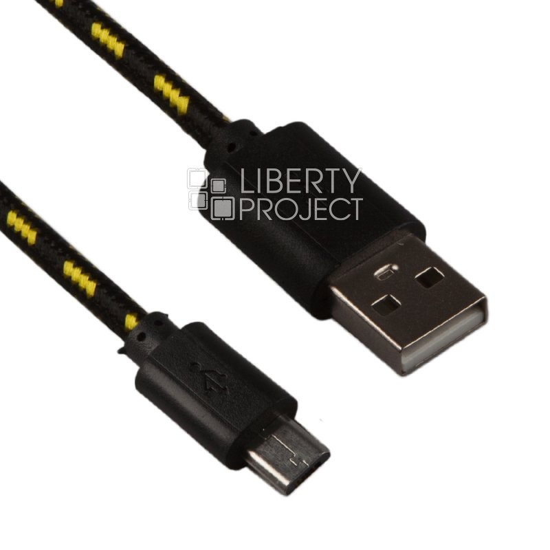 USB кабель "LP" Micro USB в оплетке (черный с желтым/европакет)
