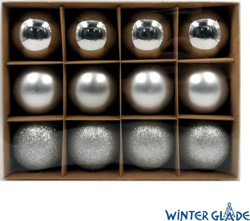 WINTER GLADE Набор ёлочных шаров пластик, 6 см, 12 шт, серебряный микс, 6012G002