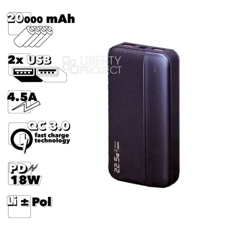 Внешний АКБ REMAX RPP-213 Tinyl 20000 mAh, 2xUSB, 1xUSB-C, 4.5А, QC3.0, PD20W, Li-Pol (синий)