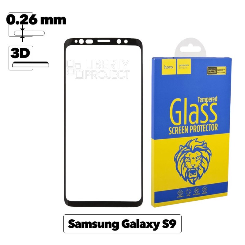 Защитное стекло HOCO для Samsung Galaxy S9, 3D, изогнутое, черная рамка, глянцевое, 0.26мм