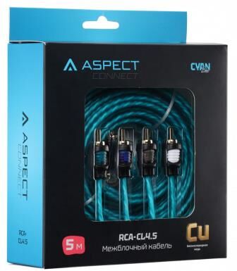 Кабель ASPECT RCA-CL4.5, Cyan Line, витая пара, OFC, 1 экран, 4RCA-4RCA, 5м