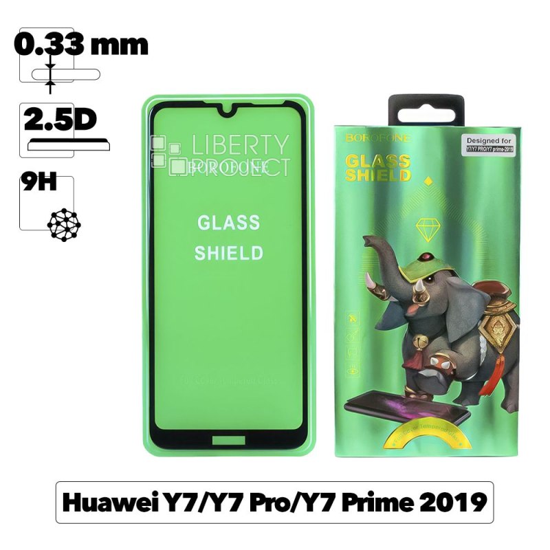 Защитное стекло BOROFONE Elephant для Huawei Y7/Y7 Pro/Y7 Prime 2019 2.5D, 0.33 мм с черной рамкой