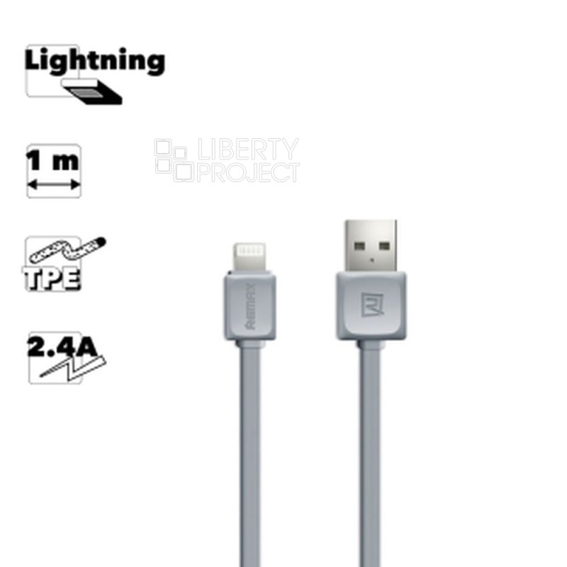 USB кабель REMAX RC-008i Fast Data Lightning 8-pin, 2.4А, 1м, TPE (серый)