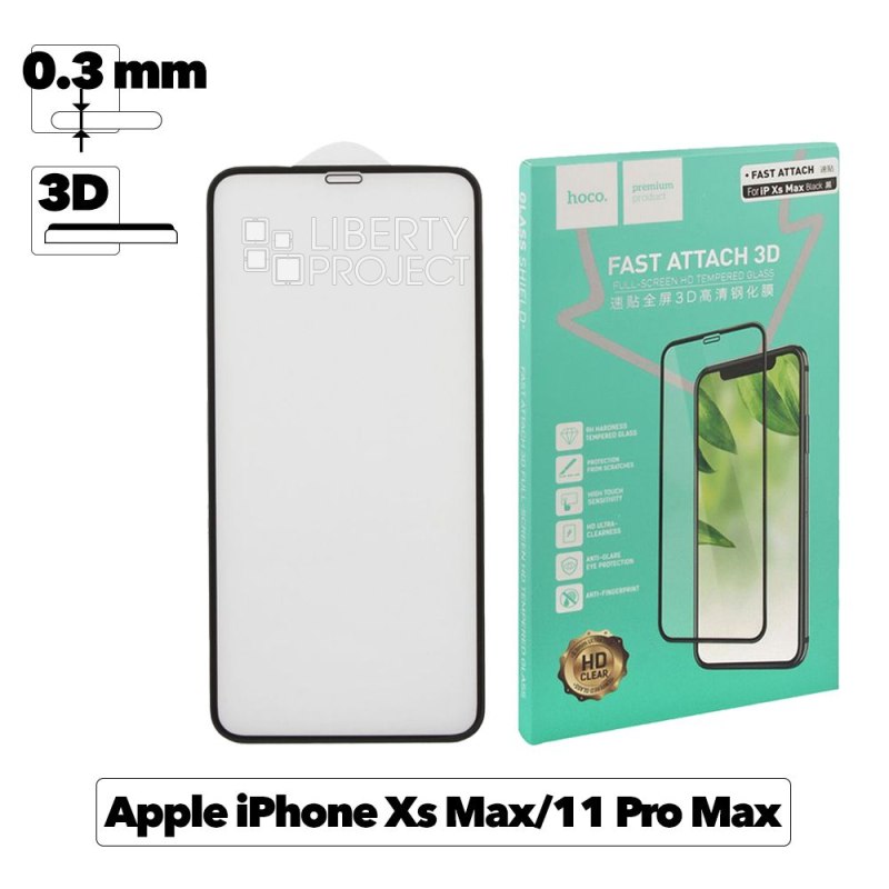Защитное стекло HOCO A8 Flash Attach для Apple iPhone Xs Max/11 Pro Max, 3D, черная рамка, глянцевое, 0.3мм