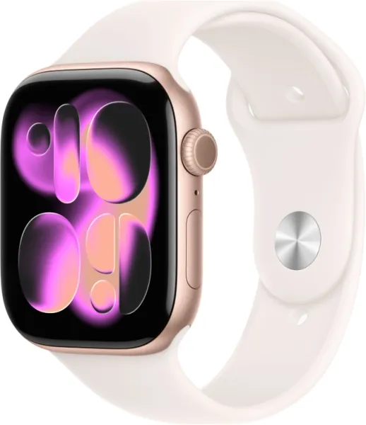 Apple Watch Series 11, 46 мм, корпус из алюминия цвета «розовое золото», спортивный ремешок цвета «светлый румянец» M/L (MEV74)