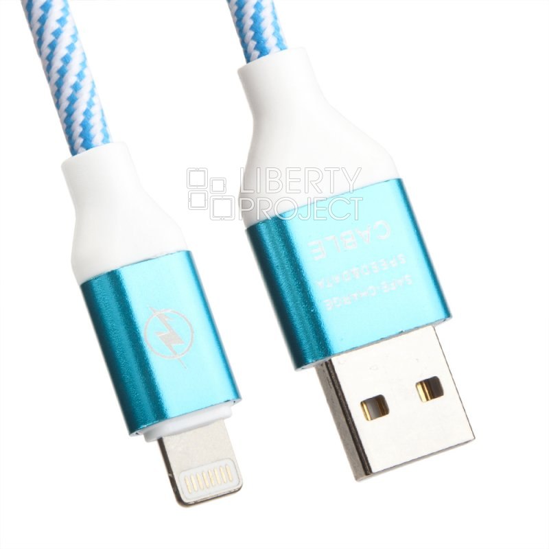 USB кабель "LP" для Apple Lightning 8-pin "Волны" (голубой/белый/европакет)
