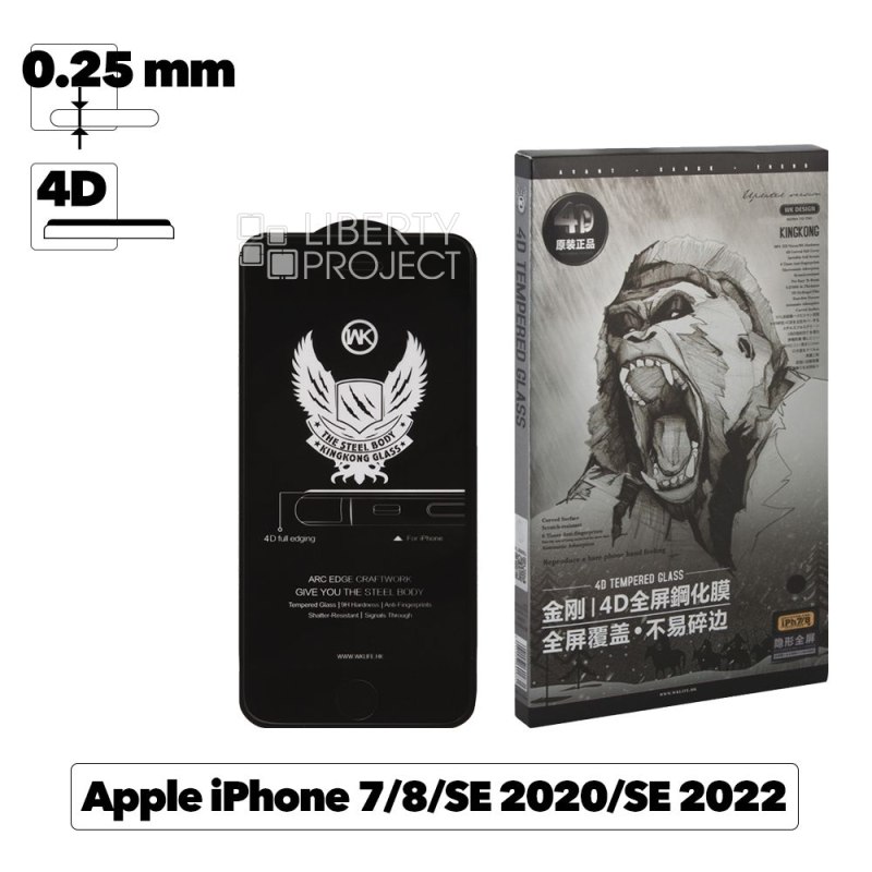 Защитное стекло WK Kingkong F. C. C. E. T. G. 4D для iPhone SE 2/8/7 0.25 мм, с черной рамкой