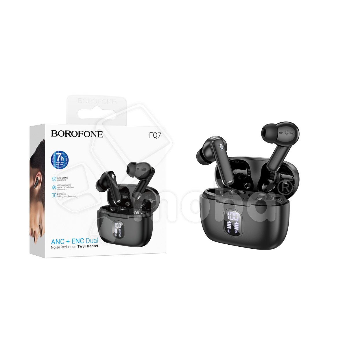 Беспроводные наушники Bluetooth Borofone FQ7 (TWS, вакуумные, с дисплеем, ANC) Черный