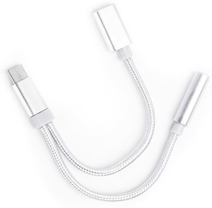 Переходник АТОМ (31043) USB Type-C-3,5 Jack/USB Type-C, серебряный