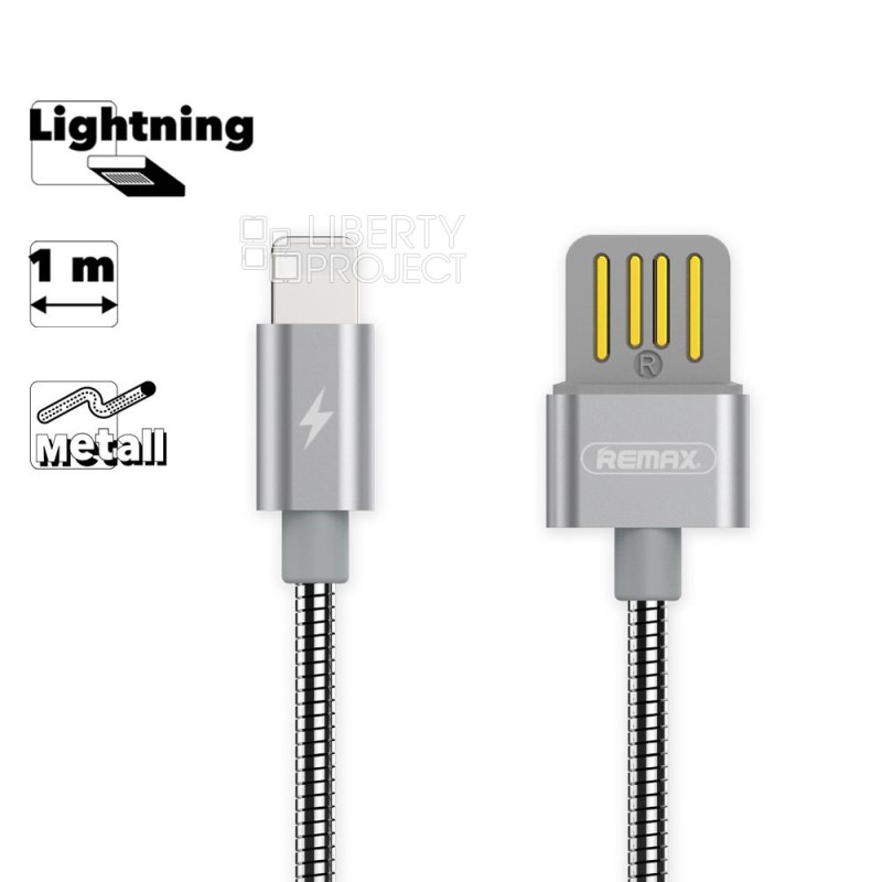 USB кабель REMAX RC-080i Tinned Copper Lightning 8-pin, 1м, металл (серебрянный)