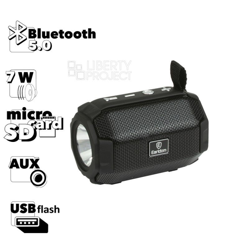 Bluetooth колонка Earldom ET-A16 BT 5.0, 7W, AUX/MicroSD/USB, фонарь (черный)