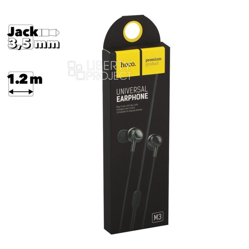 Гарнитура HOCO M3 Universal 3.5мм, внутриканальная, 1.2м (черный) мятая упаковка (0L-00039005)