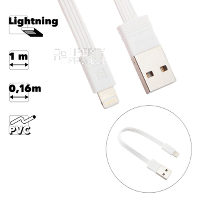 USB кабель REMAX RC-062i Tengy Lightning 8-pin, 2 USB кабеля, 1м + 0.16м, PVC (белый)