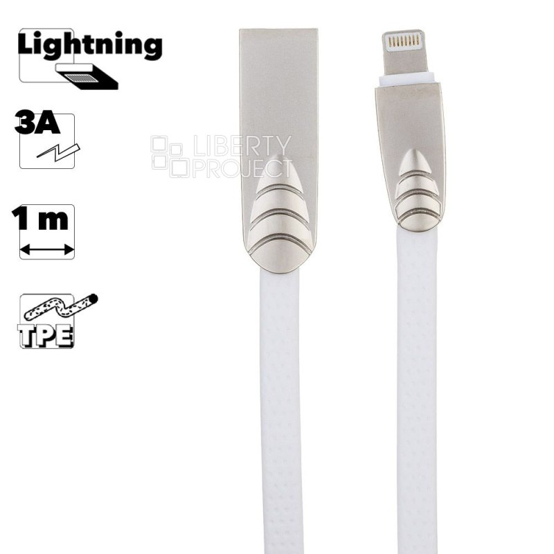 USB кабель Zetton USB SyncCharge Flat Soft TPE Data Cable USB to Lightning плоский пластиковые разьемы (белый) ZTUSBFSTWEA8