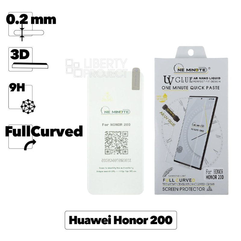 Защитное стекло "One Minute" для Huawei Honor 200 3D UV Glue Nano Liquid Full Curved Glass