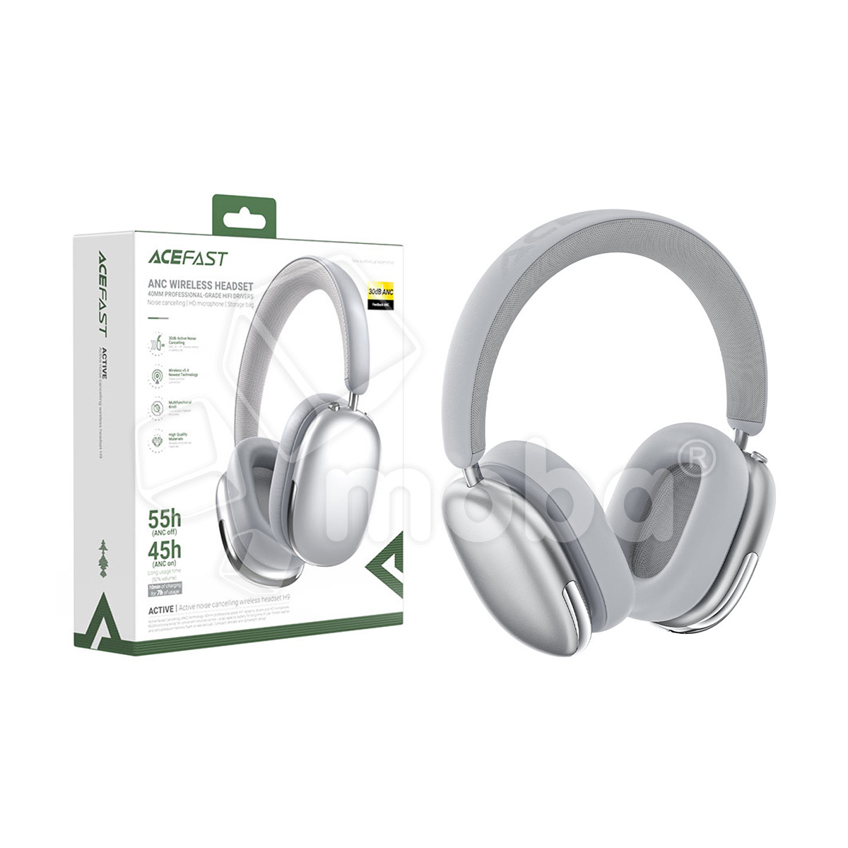 Беспроводные наушники Bluetooth Acefast H9 (накладные, ANC) Серебро