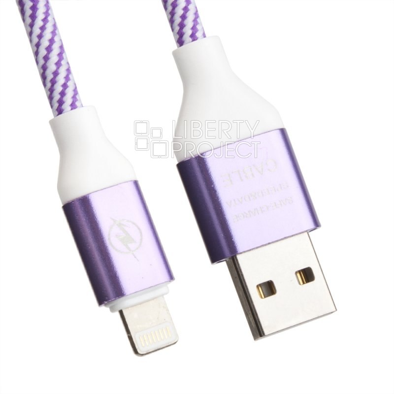 USB кабель "LP" для Apple Lightning 8-pin "Волны" (сиреневый/белый/европакет)