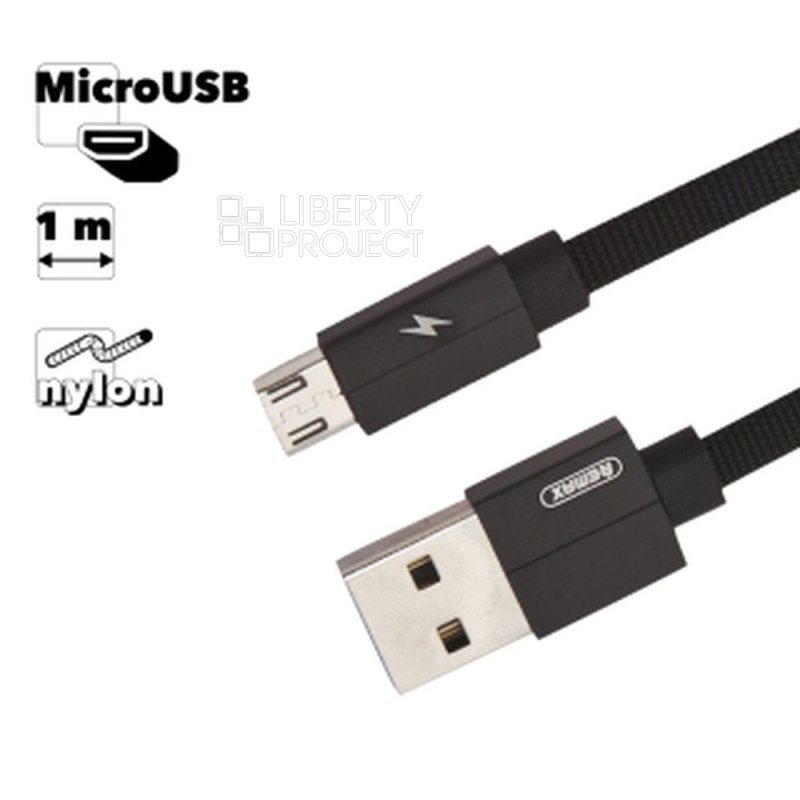 USB кабель REMAX RC-094m Kerolla MicroUSB, 1м, нейлон (черный)