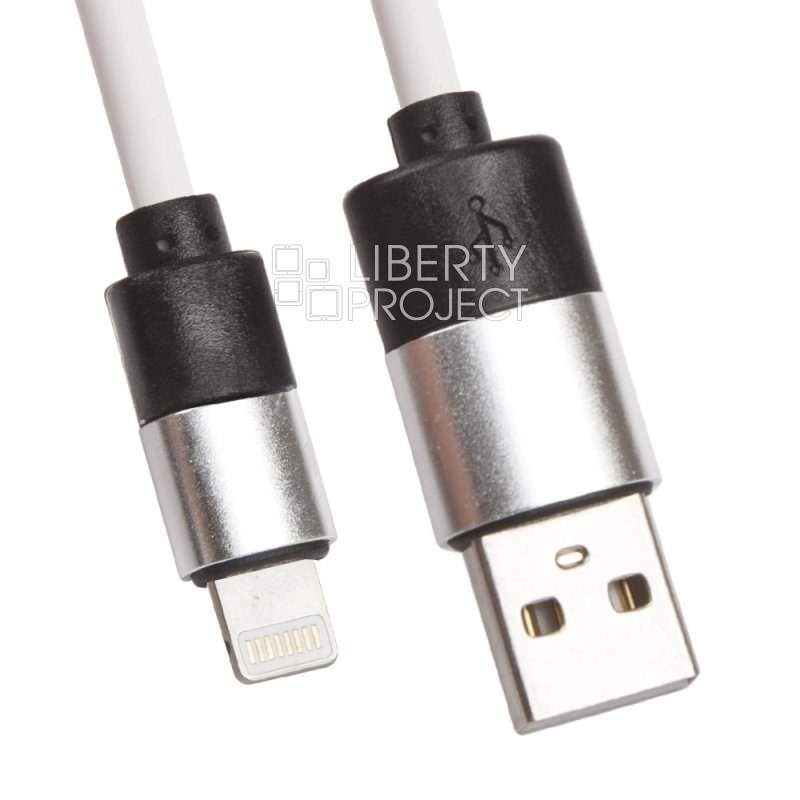 USB кабель "LP" для Lightning 8-pin круглый soft touch металлические разъемы (белый/европакет)
