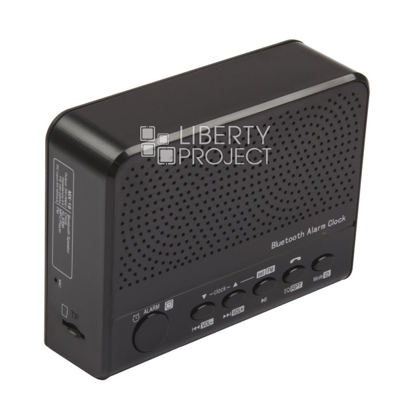 Колонка беспроводная Bluetooth "MX-19" Часы/Будильник/FM/MicroSD/USB (черная/коробка)