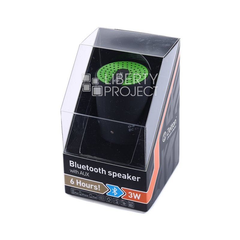 Bluetooth колонка Zetton Cylinder черная с зеленым (ZTLSBSCYLBG)