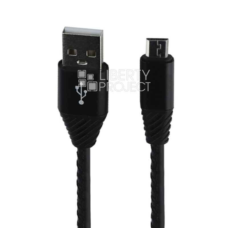 USB кабель "LP" Micro USB Кожаная оплетка 1м. (черный/европакет)