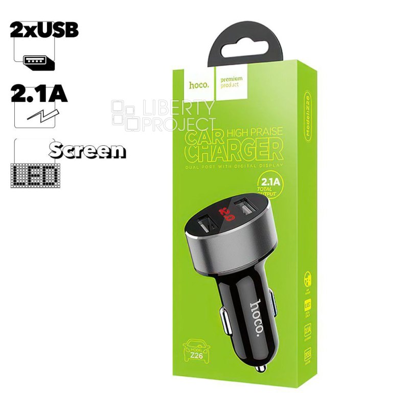 АЗУ HOCO Z26 High Praise 2xUSB, 2.1А, LED дисплей (черный)