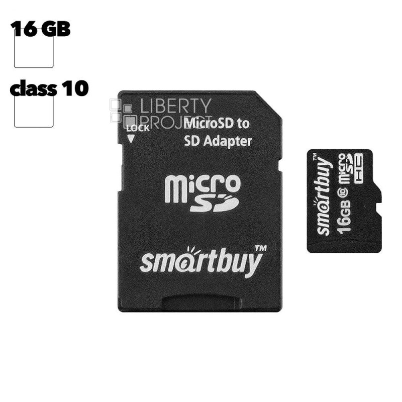 Карта памяти SmartBuy Micro SD 16Гб (class 10) (с адаптером SD)