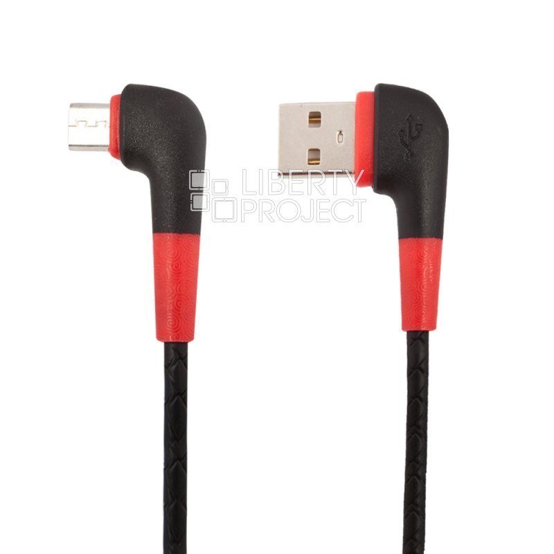USB кабель "LP" Micro USB L-коннектор "Кожаный шнурок" (черный/коробка)