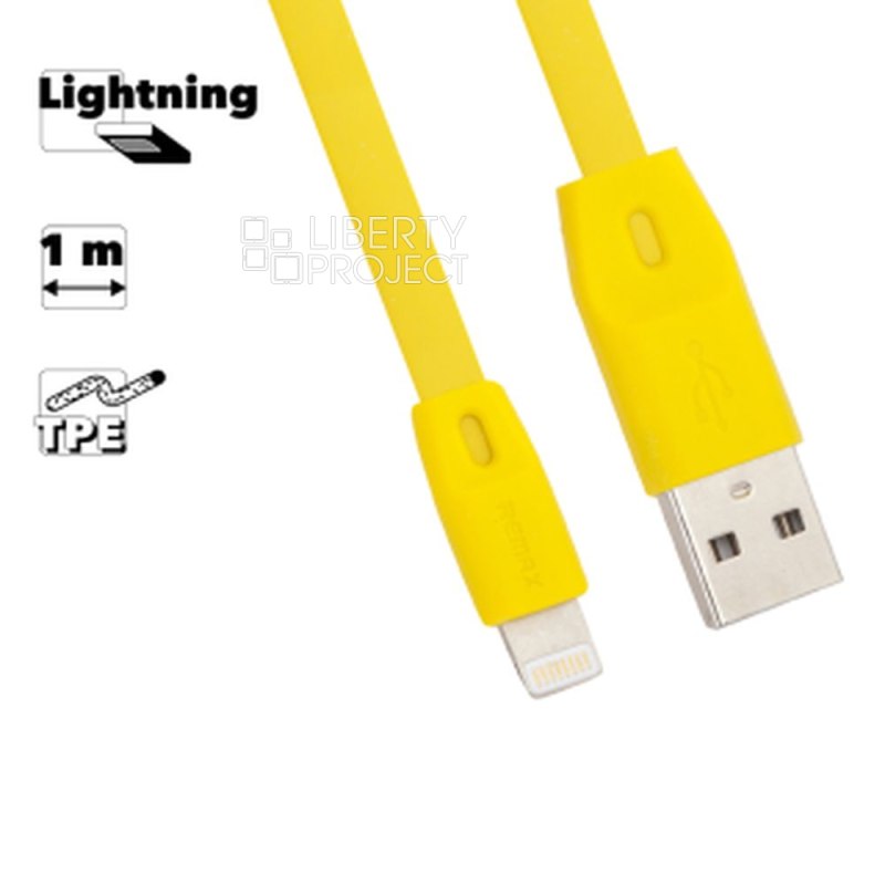 USB кабель REMAX RC-001i Full Speed Lightning 8-pin, 2.4А, 1м, TPE (желтый)
