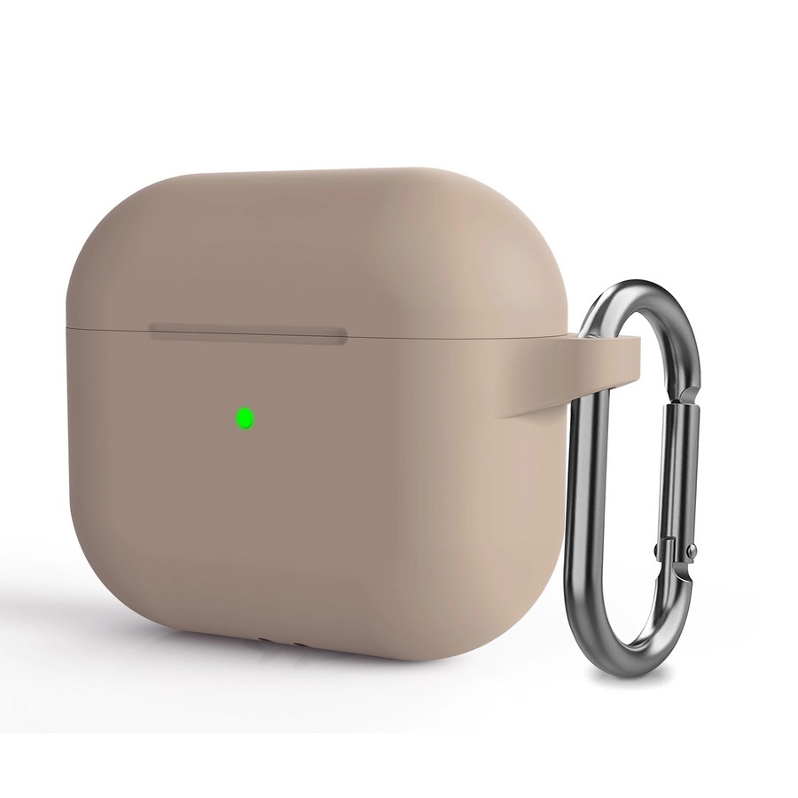Силиконовый чехол с карабином для Apple AirPods 3 бежевый