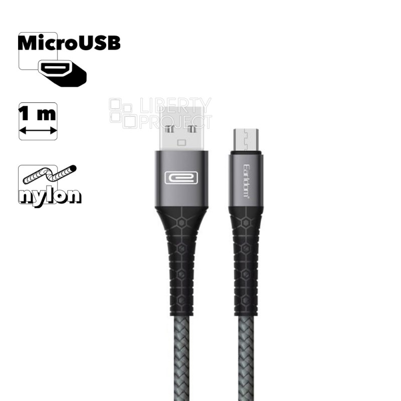 USB кабель Earldom EC-091M MicroUSB, 1м, нейлон (черный)