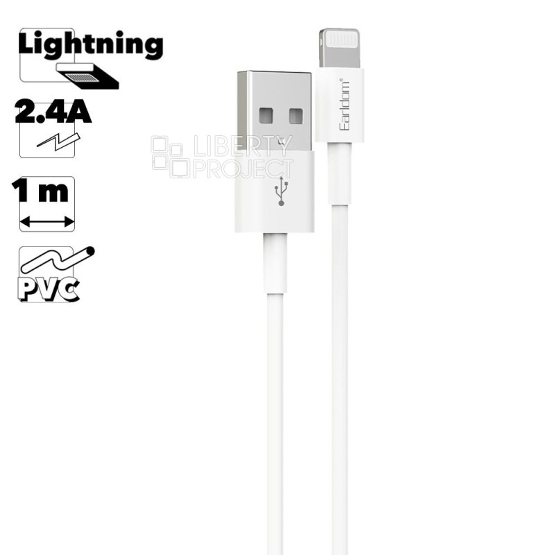 USB кабель Earldom EC-025I Lightning 8-pin, 2.4А, 1м, PVC (белый)