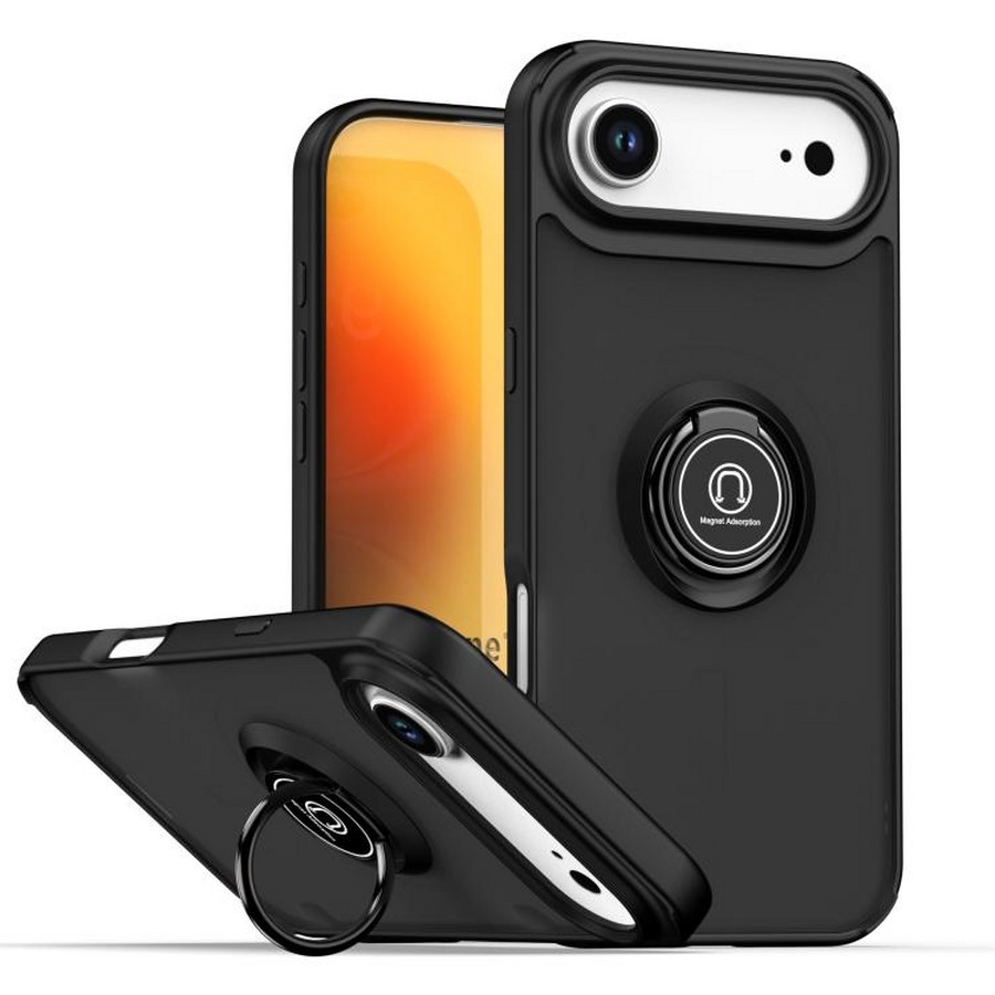 Накладка пластик матовый с кольцом и окантовкой для Apple iPhone 17 Air черный
