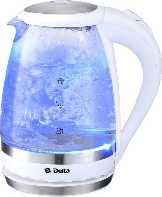 Чайник электрический DELTA DL-1202 white (1,5л. стекло)