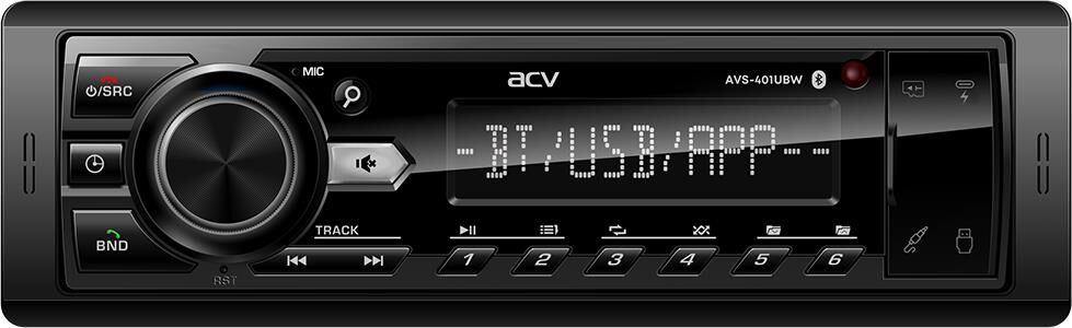 Автомагнитола ACV AVS-401UBW (1din/База 36мм/белая/Bluetooth/USB/TYPE-C/AUX/SD/FM/4*50)