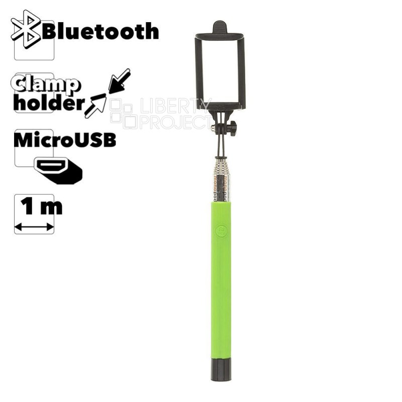 Держатель телескопический монопод "LP" MPD-2 с Bluetooth кнопкой съемки для телефонов (1,2м/зелен.)