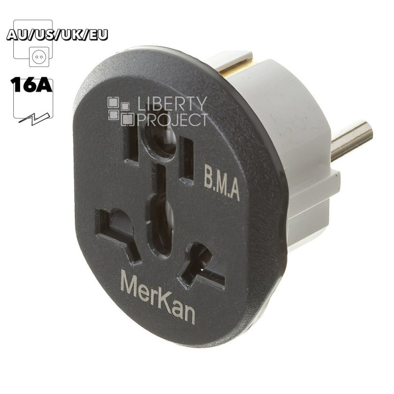Переходник универсальный на европейскую вилку MerKan 16А (OEM) белый/черный