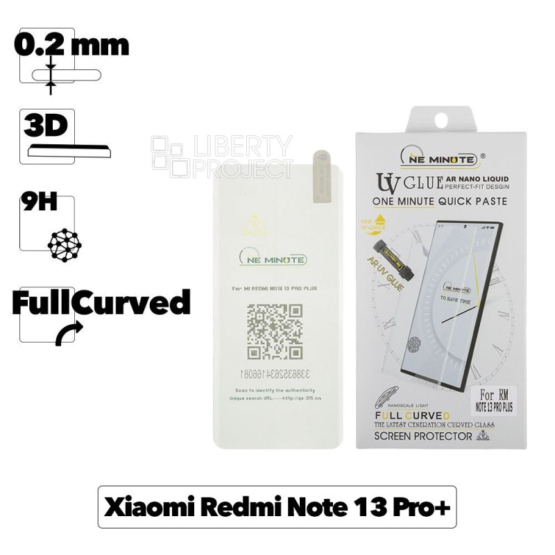 Защитное стекло "One Minute" для Xiaomi Redmi Note 13 Pro Plus UV Glue Nano Liquid Full Curved Glass