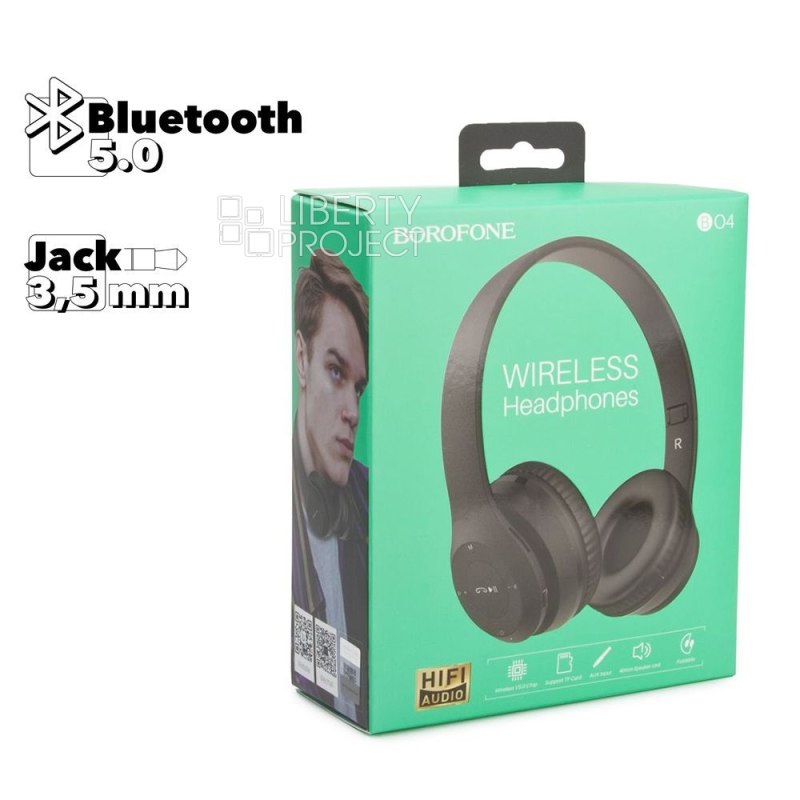 Bluetooth гарнитура BOROFONE BO4 Charming Rhyme BT 5.0, 3.5мм, microSD, накладная, громк (черн мятая 0L-00044375)