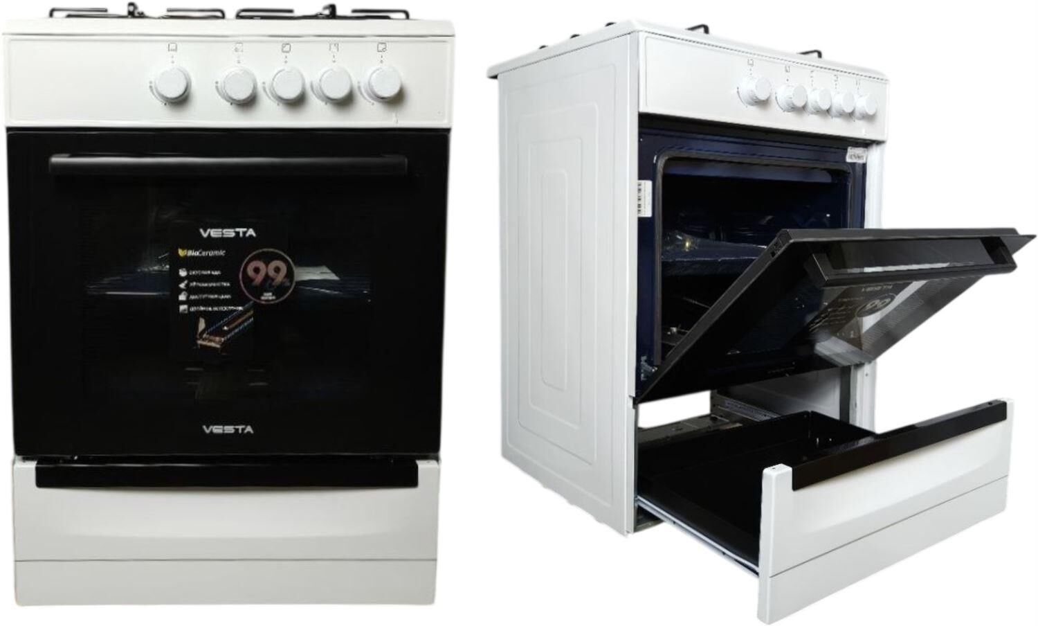 Плита газовая VESTA Bergamo VGG 6021.1 Белая ГК дух., VD